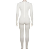 Solid Color Long Sleeve Tight Sport Jumpsuit XEF-39184