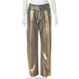 Solid Color Hot Gold Zipper Straight Jeans GSZM-M23PT388