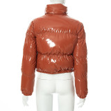 Solid PU Leather Stand-up Collar Cotton Jacket GSZM-A20666T