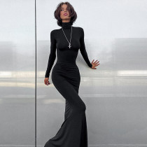 Solid Long Sleeve High Collar Fishtail Dress GSZM-M23DS504