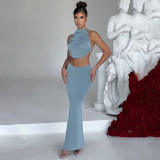 Sleeveless Backless Tie Up Vest Skirt Two Piece Set GSZM-D23ST103