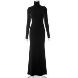 Solid Long Sleeve High Collar Fishtail Dress GSZM-M23DS504