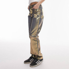 Solid Color Hot Gold Zipper Straight Jeans GSZM-M23PT388