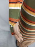 Long Sleeve Stripe Print Split Maxi Dress YD-8793