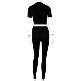 Short Sleeve Crop Tops And Pants Sport Two Piece Set BLG-S0C4216A