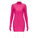 Round Neck Long Sleeve Glove Mini Dress BLG-D3612995A