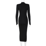 Long Sleeve High Collar Midi Dress BLG-D2910166K