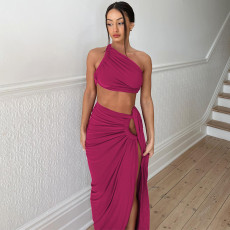 Backless Wrap Chest And Split Skirt Two Piece Set BLG-S3813894K