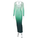 Fashion Gradient Hollow Out Lace-Up Maxi Dress BLG-D3713394A