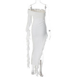 One Shoulder Pleated Solid Slim Long Dress BLG-D3412275A