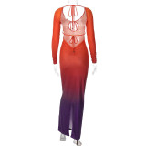 Fashion Gradient Hollow Out Lace-Up Maxi Dress BLG-D3713394A
