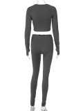 Solid Color Long Sleeve Yoga Two Piece Pants Set BLG-S3613114K