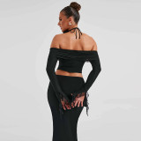 Sexy Tube Tops Long Sleeve Top Two Piece Skirt Set BLG-S3813934A