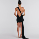 Sexy Backless Pleated Single Shoulder Mini Dress  BLG-D3512946A