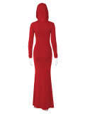 Solid Color Slim Hooded Long Sleeve Maxi Dress BLG-D3813926K