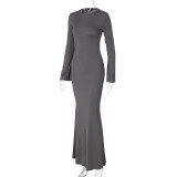 Solid Color Slim Long Sleeve Maxi Dress BLG-D3A14471K