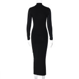 Fashion Hot Drill Slim Long Sleeve Midi Dress BLG-D3A14443K