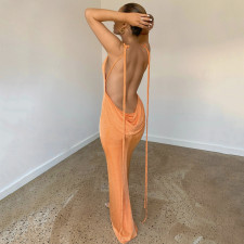 Sexy Tie Up Backless Solid Maxi Dress BLG-D248434A
