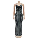 Sexy Sling Hot Drill Split Maxi Dress BY-6761