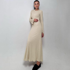 Solid Color Slim Long Sleeve Maxi Dress BLG-D3A14471K