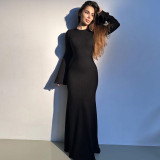 Solid Color Slim Long Sleeve Maxi Dress BLG-D3A14471K