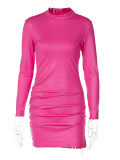 Solid Color Pleated Long Sleeve Mini Dress BLG-D2A10779K