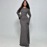 Solid Color Slim Long Sleeve Maxi Dress BLG-D3A14471K