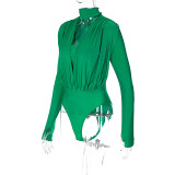 Sexy V-Neck Spliced Long Sleeve Bodysuit BLG-P2A10654A