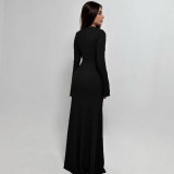 Solid Color Slim Long Sleeve Maxi Dress BLG-D3A14471K