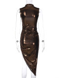 Solid Color Sleeveless Pleated Irregular Dress BLG-D2B11149K