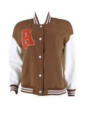 Color Block Long Sleeve Print Baseball Jacket ZDF-31323