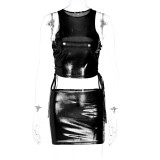 Hollow Out Tie Up Tank Tops And Skirt 2 Piece Set BLG-S2C11405A