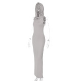 Solid Sleeveless Hooded Split Maxi Dress BLG-D3312010A