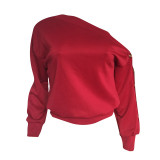 One Shoulder Buttons Long Sleeves Sweatshirt SMD-23012