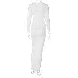 Stripe Solid Long Sleeve Maxi Dress BLG-D2910447A
