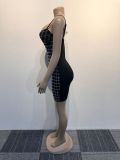 Hot Drill Sling Mini Dress And Mesh Tops 2 Piece Set NY-2979