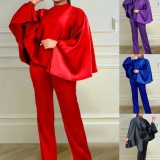 Fashion Long Sleeve Poncho Two Piece Pant Set LS-0402