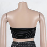 Sexy Wrap Chest Tops And Hot Drill Skirt 2 Piece Set NY-2930