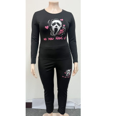 Plus Size Skull Halloween Print Long Sleeve Pants 2 Piece Set QYXZ-9159