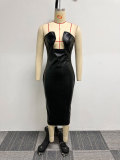 Tight Hollow Out Split Leather Tube Tops Dress NY-2982