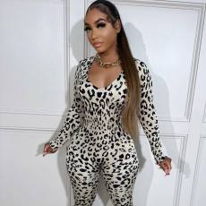 Leopard Print Backless Long Sleeve Jumpsuit OLYF-6139