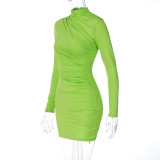 Solid Color Pleated Slim Mini Dress BLG-D3A14475A