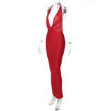 Sexy V-neck Backless Sleeveless Maxi Dress BLG-D238018K