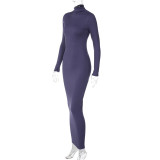 Solid Color High Neck Slim Maxi Dress BLG-D2810029K