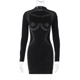 Sexy Long Sleeve Hot Drill Mini Dress BLG-D3613269A