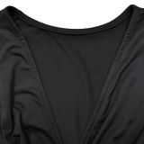 Long Sleeve V Neck Pleated Maxi Dress BY-6796