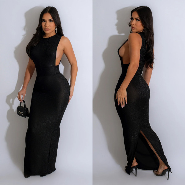 Solid Color Sleeveless Split Maxi Dress BY-6791