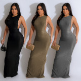Solid Color Sleeveless Split Maxi Dress BY-6791