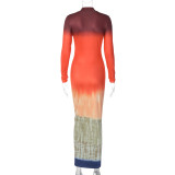 Colorful Print Long Sleeve Maxi Dress BLG-D3813662K
