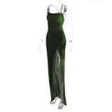 Sexy Backless Tie Up Split Maxi Dress BLG-D1B7101A